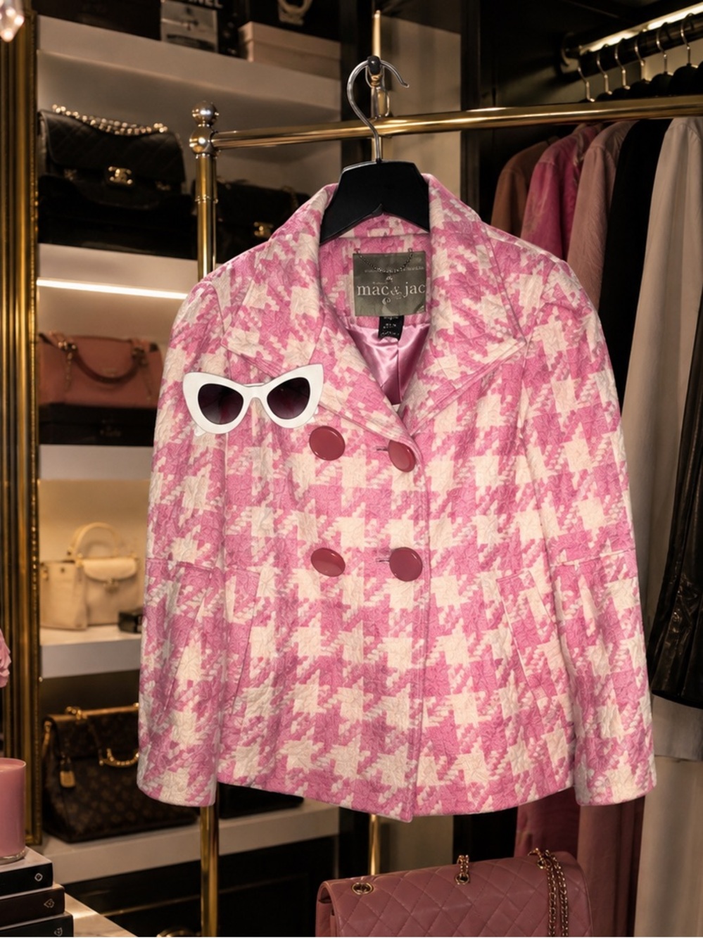 Vintage Mac & Jac Pink Houndstooth Peacoat Jacket NWT Size S
